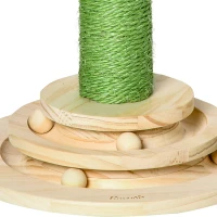 PawHut katten krabpaal cactus kattenboom grenenhout sisaltouw krabpaal met houten ballen speelgoed voor katten 60 cm hoog groen + naturel(m-12)