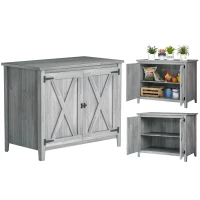 Outsunny Tuinkast, houten kast voor tuingereedschap, outdoor kast voor terras, met dubbele deuren, schuurdesign, lichtgrijs(m-11)