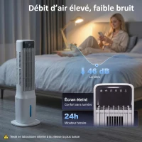 HOMCOM Refroidisseur d'air portable 3-en-1 réservoir d'eau 9 litres oscillation à 48° 3 vitesses 3 modes 4 packs de glace blanc(m-7)