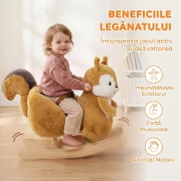 AIYAPLAY Balansoar pentru Copii 1-3 Ani, Veveriță din Pluș cu Sunete și Centură de Siguranță, Maro(m-5)