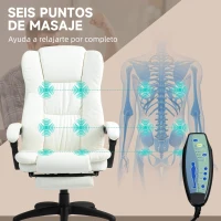 Vinsetto Silla de Masaje Reclinable con Altura Ajustable Reposapiés Retráctil y Control Remoto 68,5x68,5x113-121 cm Crema(m-4)