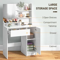 HOMCOM Dressing Table and Stool Set, with Storage - White(m-4)