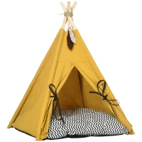 PawHut Kattengrot Kattentent Huisdierbed Tipi Design Kattenhuis Geel(m-1)