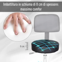 HOMCOM Sgabello con Schienale da Salone Sedia Girevole in Finta Pelle Altezza Regolabile Nero(m-6)