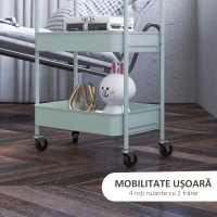 HOMCOM Raft Mobil de Bucătărie cu 3 Niveluri, cu Mânere și 4 Roți, din Oțel, 45x30.6x79 cm, Albastru(m-5)