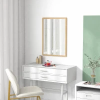 HOMCOM Wall Bathroom Mirror, 70 x 50 cm Wall-Mounted Mirror for Living Room, Bedroom, Hallway, Natural Wood(m-7)