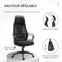 Vinsetto Chaise bureau ergonomique, fauteuil de bureau en maille, appui-tête, hauteur réglable, 64 x 55 x 116-126 cm, noir(m-4)