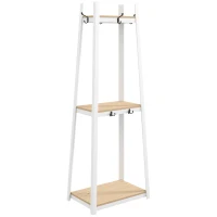 HOMCOM Perchero de Pie con 3 Estantes Perchero para Ropa con 6 Ganchos y Estantes de Almacenaje 61x41x165 cm Natural y Blanco(m-1)