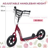 HOMCOM Kids Scooter Kick Scooter, with 12" EVA Tyres, Rear Brake, Big Wheels Scooter for 5-12 Years , Red(m-6)