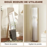 HOMCOM Oglindă de Podea și de Perete cu Cadru din Lemn și Suport Pliabil, 37 x 43 x 156 cm, Culoare Lemn(m-5)
