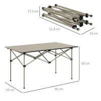 Outsunny Opvouwbare Campingtafel met Oprolbaar Tafelblad, Tuintafel van Aluminium voor 2 Personen, 95 x 55 cm, Khaki(m-3)