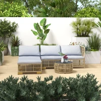 Outsunny Tuinset, 5-delig, inclusief zitkussen, kunstrotan, roestvrijstalen frame, lichtgrijs(m-2)