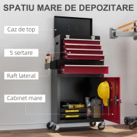 HOMCOM Carucior pentru unelte cu 5 sertare, cutie detașabilă și dulap din oțel cu cheie, roșu(m-4)