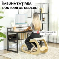 HOMCOM Scaun ergonomic tip genunchier cu mișcare de balansare, din material textil cu efect de in și lemn de mesteacăn, 55x85x55 cm, crem(m-4)