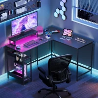 Scrivania da gaming 2-in-1, convertibile in forma a L o a I, ripiano rialzato per monitor, 140x50x87,5 cm, Nero(m-4)