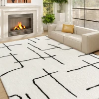 HOMCOM Modern Fluffy Area Rug, Geometric Pattern Washable Rug, Soft High Pile Floor Carpet for Living Room, Bedroom, Dining Room, Home Office, 170 x 120 cm, Cream(m-2)