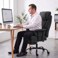 HOMCOM Office Chair, 180kg Heavy Duty Linen Computer Desk Chair with Lumbar Support, Wide Seat, Spring Cushion, Black(m-9)