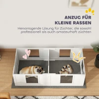 PawHut werpkist voor pups, puppybox met 2 kamers, hondenren met deur voor kleine honden, 164x80x48 cm, wit(m-8)