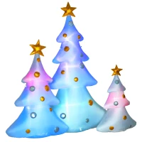 HOMCOM Set van 3 opblaasbare kerstbomen, inclusief blazer, voor binnen en buiten, inclusief bevestigingsmateriaal, wit+goud(m-10)