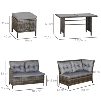 Outsunny Ensemble salon de jardin 8 personnes grand confort 3 canapés d'angle + 2 poufs + table à manger 12 coussins assise & dossier fournis polyester écru résine tressée gris(m-3)