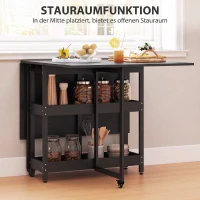 HOMCOM Inklapbare eettafel in industriële stijl, voor maximaal 4 personen, met open schappen, flexibel, metaal en spaanplaat, zwart(m-5)
