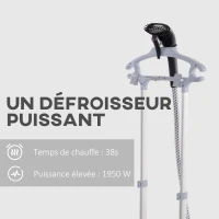 HOMCOM Défroisseur vapeur vertical 1950 W 32g/min, réservoir d'eau 2 L, tige télescopique, 11 températures réglables, noir(m-4)