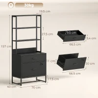 HOMCOM Archiefkast met lades – verticale opbergkast met boekenrek voor A4, Letter en Legal, zwart(m-3)