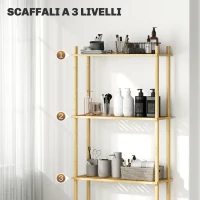 HOMCOM Mobile Sopra WC a 3 Ripiani a Doghe Salvaspazio in Bambù, 63.5x25.5x181 cm, color Legno(m-5)