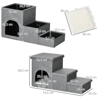 PawHut Huisdierentrap met huisdierbed, inclusief verborgen opbergruimte, 73,5 cm x 33 cm x 40,5 cm, lichtgrijs(m-3)