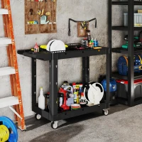 HOMCOM Gereedschapswagen, 2-Laagse Schappen, Handgreep, Wielen, Kunststof, Zwart(m-2)