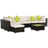 Outsunny Mobili da Giardino in Rattan e Alluminio Set 8 Pezzi, Salotto da Giardino Componibile con Divani e Tavolino da Esterno(m-1)