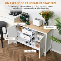 HOMCOM Aparador de Cocina Moderno con Cajones y Botellero Mueble Auxiliar para Comedor Salón 110x35x75 cm Blanco(m-4)