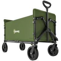 Outsunny 180L Festival Trolley on Wheels, Folding Compact Camping Trolley Cart with Adjustable Handle, 120 KG Capacity for Garden, Beach, Fishing, Green(m-15)