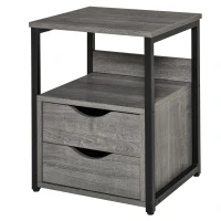 HOMCOM Industrial Side Table with Drawer, Sofa Table, Bedside Cabinet with Storage Shelf, Slim Nightstand for Living Room, Bedroom, Grey(m-11)