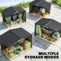 Outsunny 9 x 6ft Metal Garden Shed, Outdoor Storage Tool House with Ventilation Slots, Foundation Kit and Lockable Double Doors, Brown(m-7)