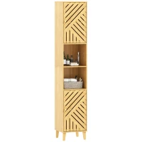 HOMCOM Coloană de baie cu 2 dulapuri și 2 rafturi, cu raft ajustabil, din bambus și PAL, 32x30x170 cm(m-11)