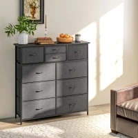 HOMCOM Dressoir, Sideboard met Stoffen Laden, 10 Vakken, Metalen Frame, 100x30x100cm, Zwart(m-7)