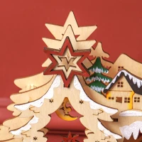 HOMCOM Kerstdorp in Winterwonderland, 20 LED-Lichten, Meerlaags, Natuurhout, 45 x 12 x 30 cm(m-9)