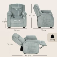 HOMCOM Fotoliu Reclinabil Electric cu Telecomandă și USB, Țesătură Tip In, Verde(m-3)