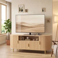 HOMCOM Comodă TV 140 cm cu 2 prize și 2 porturi, Comodă pentru 213,4 cm, 2 uși batante, 2 uși glisante, stejar(m-4)