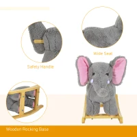 HOMCOM Kids Children Rocking Horse Plush Ride on Animal Wooden Riding Traditional Rocker Gift w/32 nursery rhymes (Grey Elephant)(m-7)