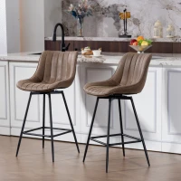 HOMCOM Set of 2 PU Leather Swivel Bar Stools - Brown(m-10)