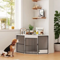 PawHut Hondenbox, Schuilbox voor Kleine en Middelgrote Honden, Huisdierbox met Voedingsdeur, MDF, Metaal, Wit(m-9)