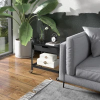 HOMCOM Servantă de bucătărie cu coș, sertar extensibil și 3 cârlige, din PP și metal, 61x32.6x58.5 cm, negru(m-7)