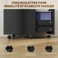 HOMCOM Caisson de bureau, meuble de rangement 2 tiroirs 2 barres pour dossier suspendu, verrouillable avec 2 clés 42x40x60 cm(m-7)