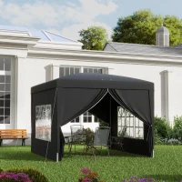 Outsunny 3x3(m) Pop-Up Gazebo, with Curtain Walls and Windows, Black(m-2)