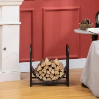 Outsunny Metal Firewood Log Holder Indoor Outdoor Firewood Rack Inner Arced Fireplace Wood Storage Shelf w/ Bear Shape Design, Rust-Resistant, Black, 42W x 33.5D x 43H cm(m-7)