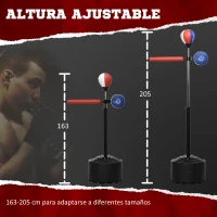 SPORTNOW Pera de Boxeo de Pie Bola de Velocidad y Barra Giratoria Altura Ajustable y Base Rellenable 80,5x48x163-205cm Negro Rojo(m-5)
