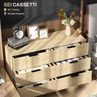 HOMCOM Cassettiera 6 Cassetti in Legno per Camera da Letto e Ingresso, 110x40x75cm, Rovere(m-4)