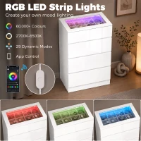 HOMCOM High Gloss 4 Drawer Chest of Drawers with Glass Top and RGB LED Lights, Dresser with Jewelry Organizer, APP Control(m-5)